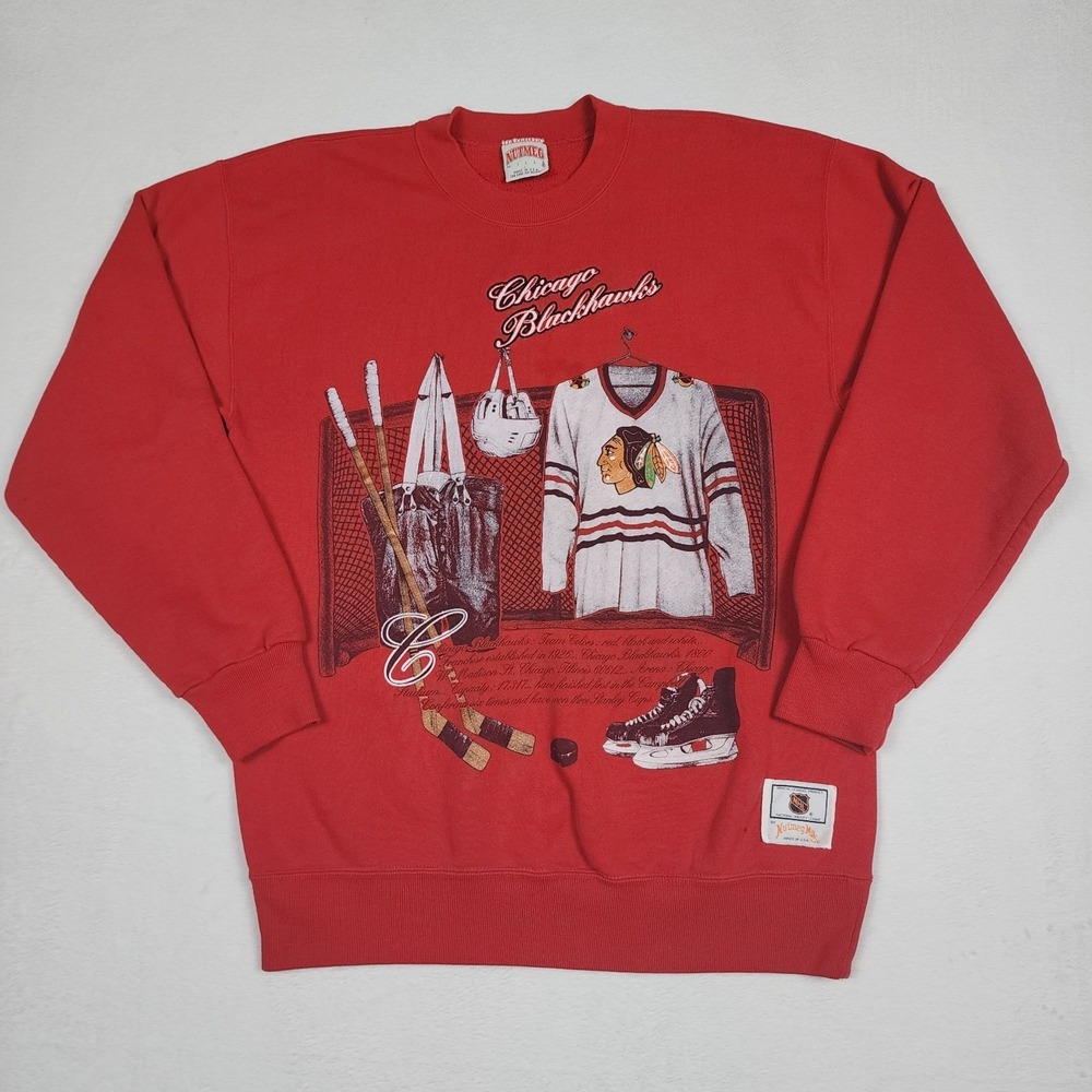 Vintage Chicago Blackhawks Sweatshirt Nutmeg Mills Mens Large Red NHL Hockey